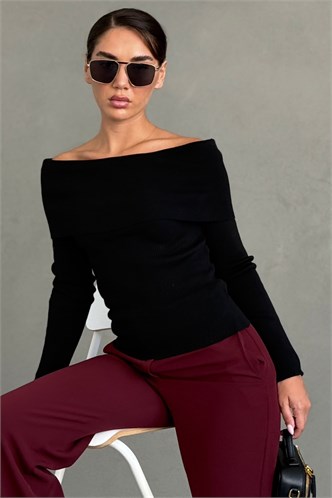 Siyah Madonna Yaka Uzun Kollu Triko Kazak MG2184