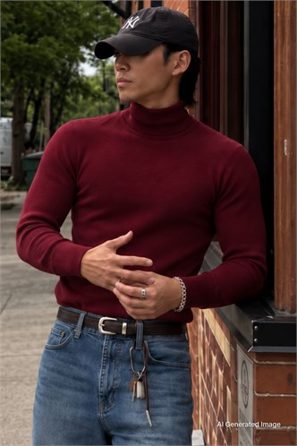Madmext Maroon Jumper with Roll Neck 4656