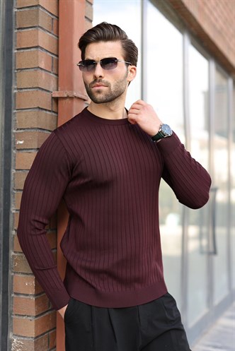 Mürdüm Bisiklet Yaka Çizgili Uzun Kollu  Kazak E7273