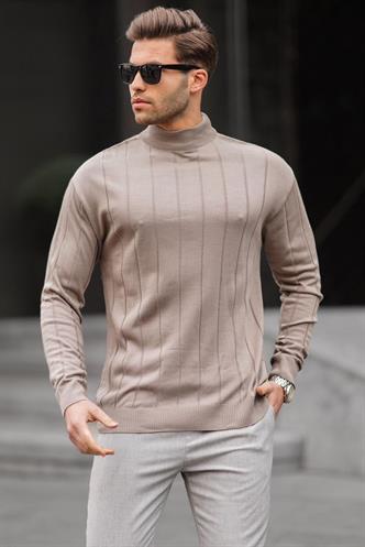 Vizon  Slim Fit Yarım Balıkçı Yaka  Çizgili Tüylenmeyen Erkek Triko Kazak 6344