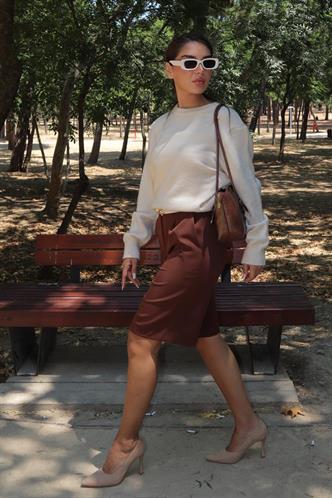 Bej Bisiklet Yaka Kadın Triko Kazak Mg2494