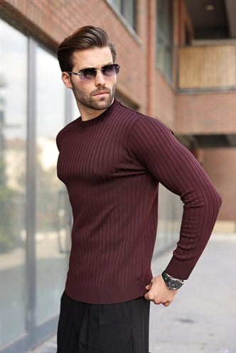 Mürdüm Bisiklet Yaka Çizgili Uzun Kollu  Kazak E7273