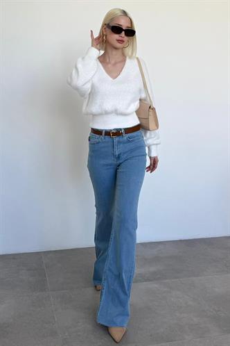 Kemik Rengi V Yaka Yumuşak Dokulu Kadın Kazak Mg2499