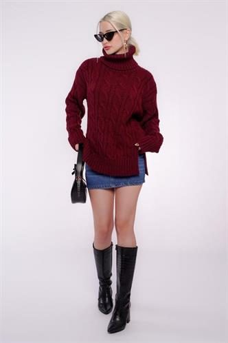 Bordo Boğazlı Triko Kazak MG2376