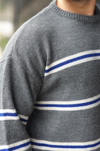 Antrasit Çizgili Triko Erkek Kazak E7457