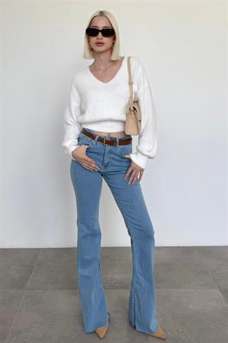 Kemik Rengi V Yaka Yumuşak Dokulu Kadın Kazak Mg2499