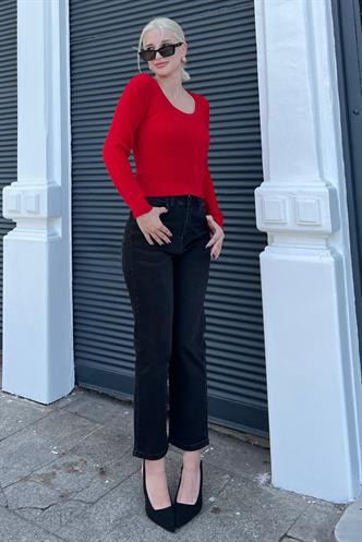 Beyaz Bisiklet Yaka Basic Örme Kazak MG2189