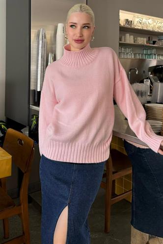 Pembe Boğazlı Kadın Triko Kazak Mg2535
