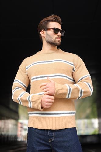 Camel Çizgili Triko Erkek Kazak E7457