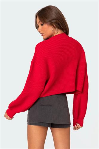 Kırmızı Düğmeli Triko Kazak Hırka MG1990