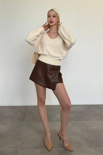 Vanilya V Yaka Yumuşak Dokulu Kadın Kazak Mg2499