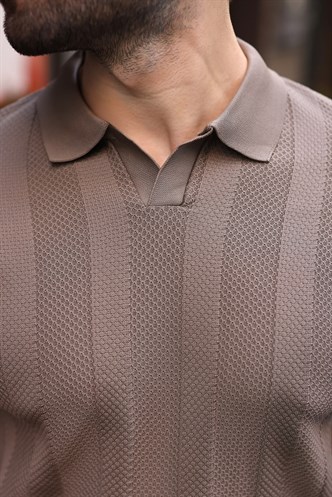 Açık Kahverengi Regular Fit Polo Yaka Triko Erkek Kazak E7509