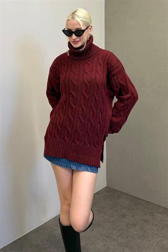 Bordo Boğazlı Triko Kazak MG2376