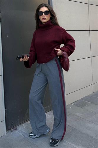 Bordo Boğazlı Kadın Triko Kazak MG2255