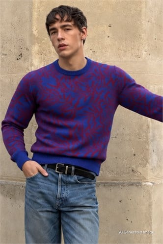 Light Navy Blue Designed Knitwear Sweater 5767