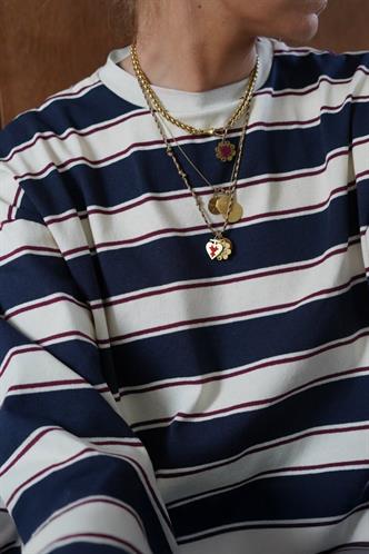 Lacivert Bisiklet Yaka %100 Pamuklu Çizgili Uzun Kollu Tişört MG2362