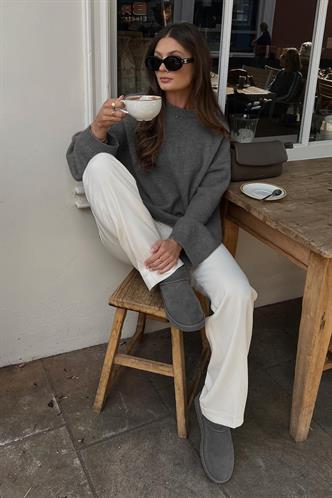 Antrasit Bisiklet Yaka Oversize Triko Kazak MG1972