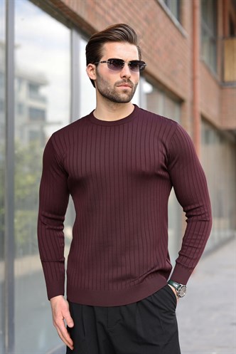 Mürdüm Bisiklet Yaka Çizgili Uzun Kollu  Kazak E7273