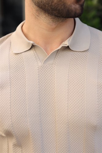 Taş Rengi Regular Fit Polo Yaka Triko Erkek Kazak E7509