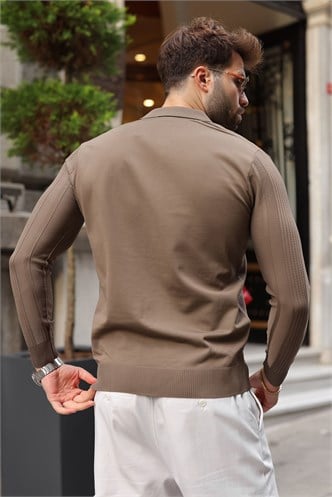Açık Kahve Polo Yaka Slim Fit Erkek Triko Kazak E7527