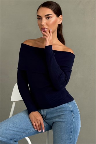 Lacivert Madonna Yaka Uzun Kollu Triko Kazak MG2184
