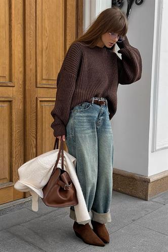 Kahverengi Basic Triko Kazak MG1304