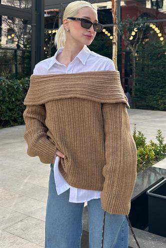 Bej Madonna Yaka Kadın Kazak MG2274