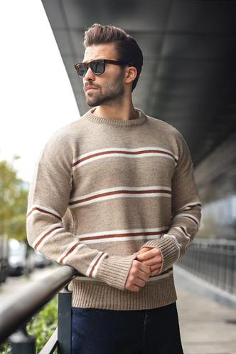 Vizon Çizgili Triko Erkek Kazak E7457