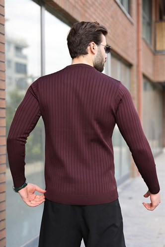 Mürdüm Bisiklet Yaka Çizgili Uzun Kollu  Kazak E7273