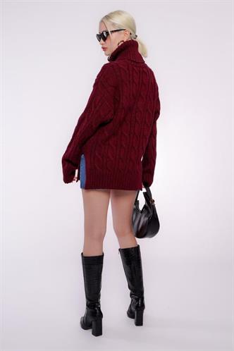 Bordo Boğazlı Triko Kazak MG2376
