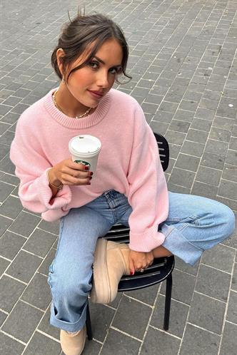 Pembe Bisiklet Yaka Oversize Triko Kazak MG1972