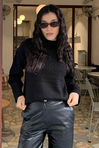 Siyah Bisiklet Yaka Oversize Triko Kazak MG1972