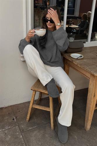 Antrasit Bisiklet Yaka Oversize Triko Kazak MG1972