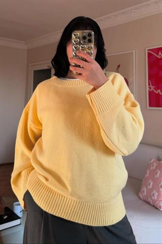 Sarı Bisiklet Yaka Oversize Triko Kazak MG1972