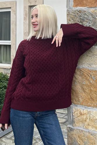 Bordo Bisiklet Yaka Örme Triko Kazak MG2262