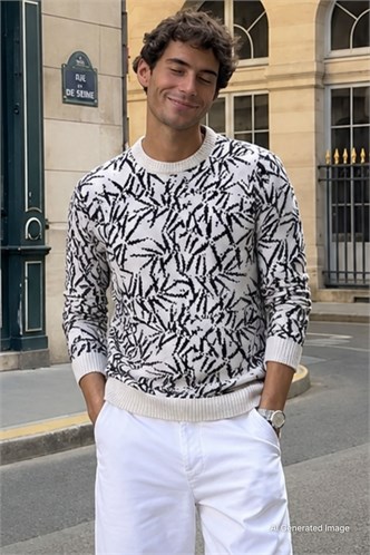 Stone Gray Designed Knitwear Sweater 5767