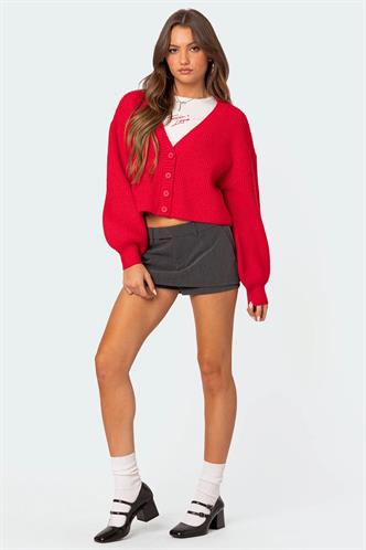 Kırmızı Düğmeli Triko Kazak Hırka MG1990