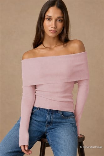 Pudra Madonna Yaka Uzun Kollu Triko Kazak MG2184