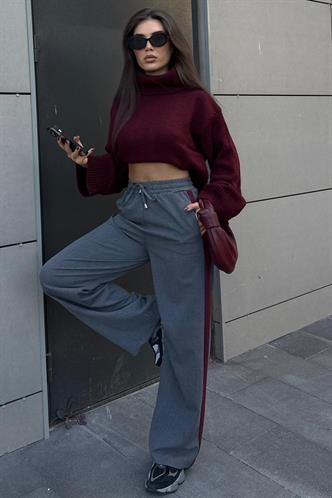 Bordo Boğazlı Kadın Triko Kazak MG2255