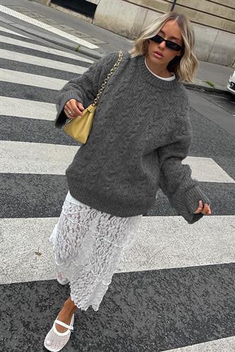 Antrasit Bisiklet Yaka Örme Triko Kazak MG2009