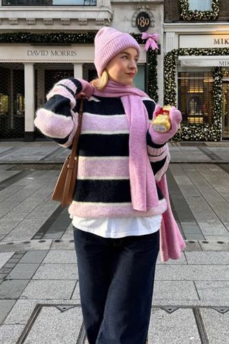 Lacivert/Pembe Bisiklet Yaka Oversize Triko Kazak MG1972