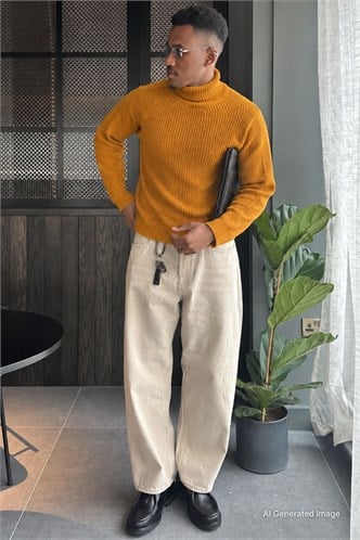 Madmext Yellow Turtleneck Jumper 4368
