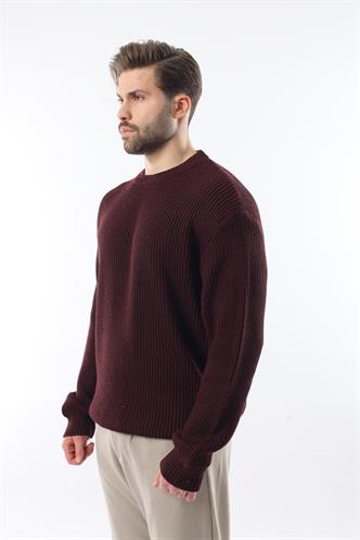 Bordo Bisiklet Yaka Triko Erkek Kazak E7410