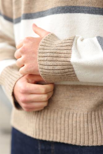 Vizon Çizgili Bisiklet Yaka Triko Erkek Kazak E7455