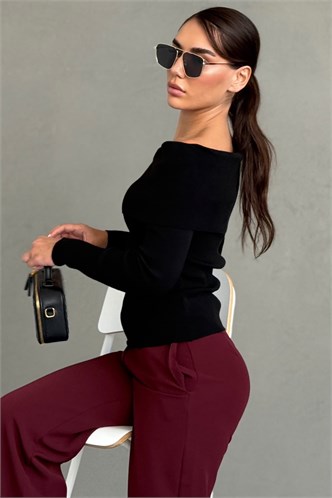 Siyah Madonna Yaka Uzun Kollu Triko Kazak MG2184