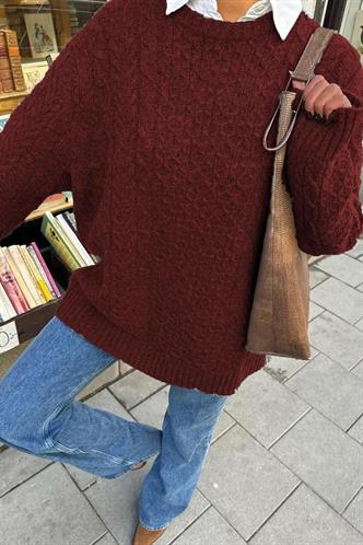 Bordo Bisiklet Yaka Örme Triko Kazak MG2262