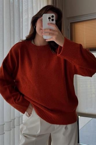 Kiremit Bisiklet Yaka Oversize Triko Kazak MG1972