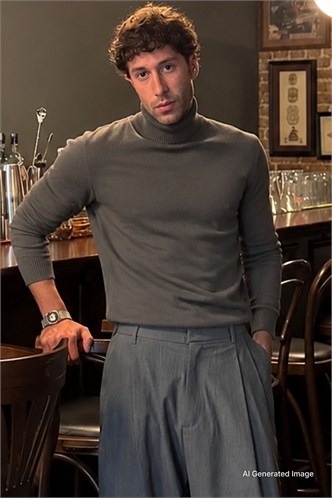 Madmext Khaki Jumper with Roll Neck  4656