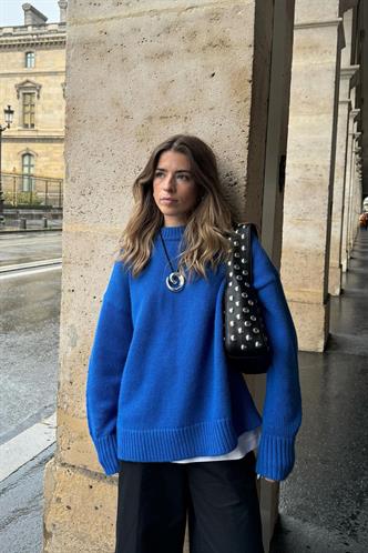 Saks Bisiklet Yaka Oversize Triko Kazak MG1972