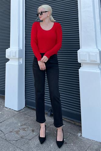 Beyaz Bisiklet Yaka Basic Örme Kazak MG2189